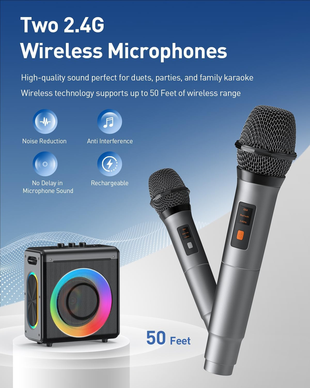 Portable Karaoke Machine with 2 Wireless Microphones and Bluetooth Speaker