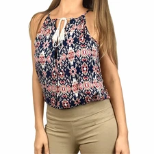 Lucy & Laurel Ikat Print Top Size S Blue Red Casual Boho Beachy Flowy Summer