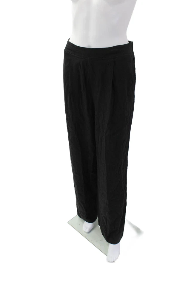 Monrow Womens Linen Blend Two Pocket High-Rise Wide Leg Pants Black Size M - Image 2 of 4