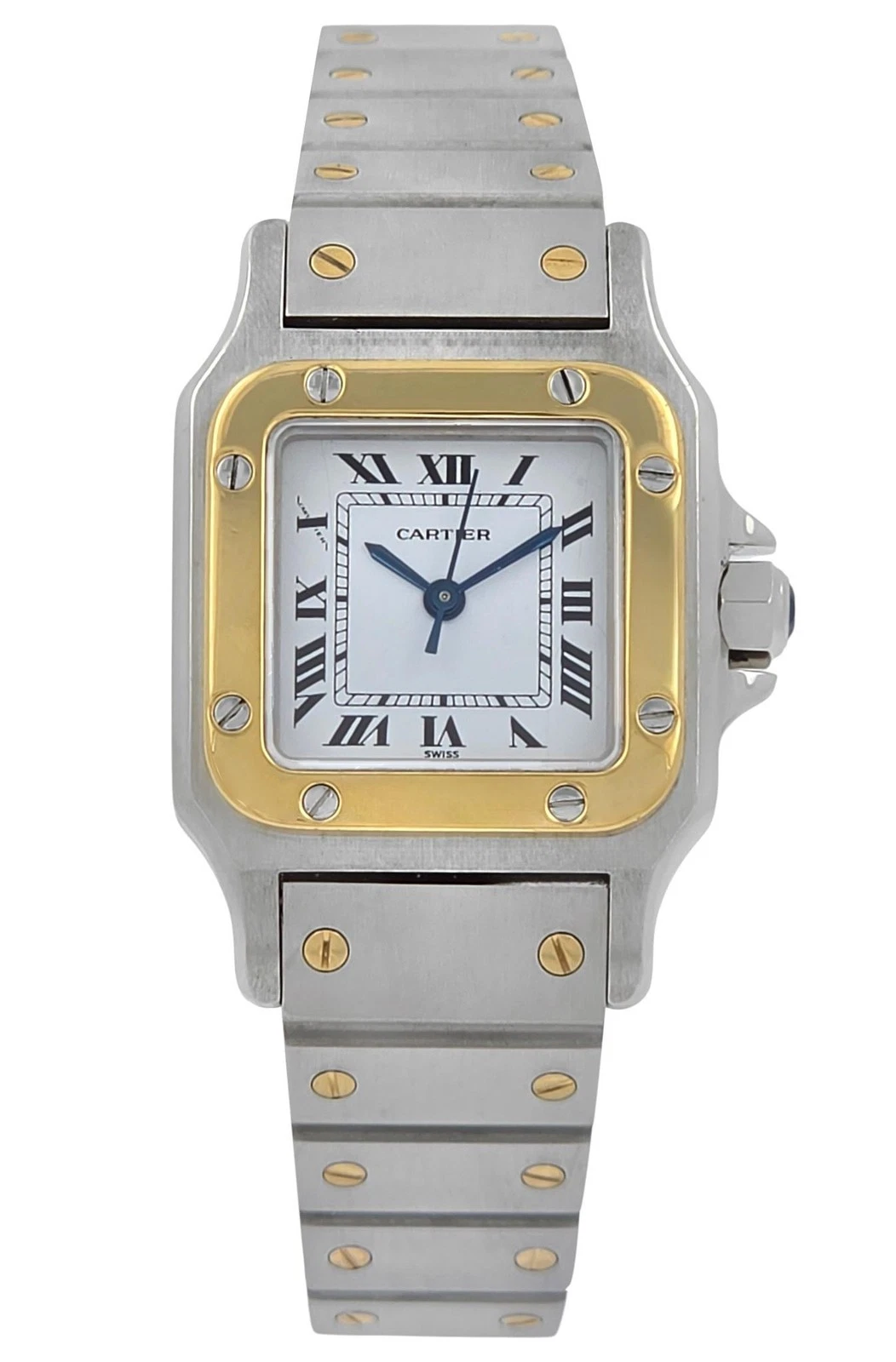 Cartier Santos 0902 White Roman Dial Gold Steel 24MM Ladies' Automatic Full Set