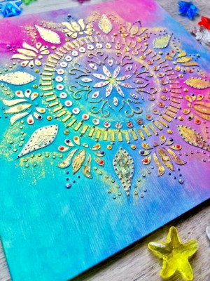 Mandala of Blessing Textured painting on plywood Sacred geometry meditation art