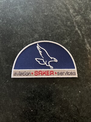 Saker Aviation Services Iron On Jacket PATCH 3   Rare Vtg Eagle Airplane