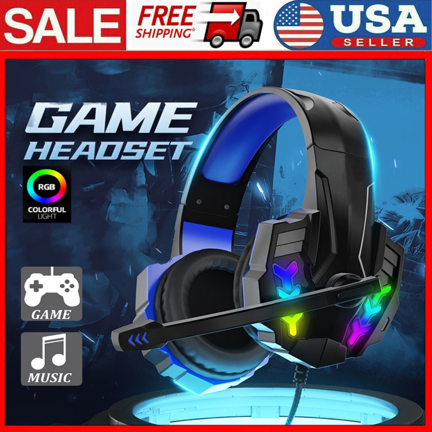 Gaming Headset For Xbox One PS4 PS5 Nintendo Switch PC 3.5mm Mic Headphones LED-image