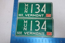 Vermont License Plate Tag 1970 70 VT Municipal MUN Pair Set Police Cop Town 134