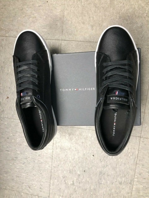 tommy hilfiger black leather trainers