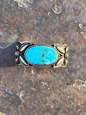 Navajo Andy Cadman Kingman Turquoise Stamped Cuff Sterling Silver  6 1/4”