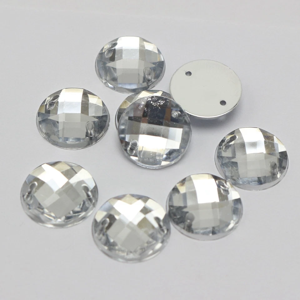200 Flatback Acrylic Round Sewing Rhinestone Gems Button 12mm Sew on beads - Image 2 of 4