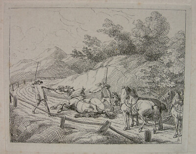 ALBRECHT ADAM `LANDSCHAFT MIT GESTÜRZTEM PFERD´ RADIERUNG, MONOGRAMM ~1815
