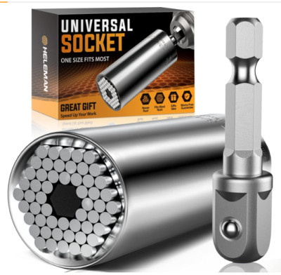 Heleman Cool Stuff Super Universal Socket Set w/Power Drill Adapter(7-19 MM)