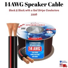 14AWG Speaker Cable 250ft CL3 In Wall 14/2 Gauge 2 Conductor Bulk Audio Wire New