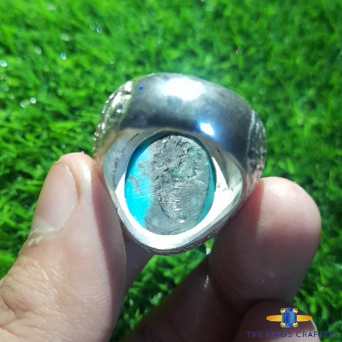 Natural Rare Nishapuri Feroza Ring 925 Silver Turquoise Ring For Men Size 10 - Picture 6 of 6