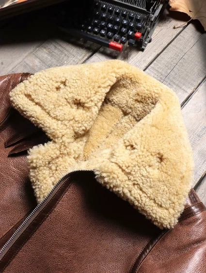 B3  Bomber Jacket Men's Genuine Leather Winter Warm Wool Jacket - Image 2 of 4