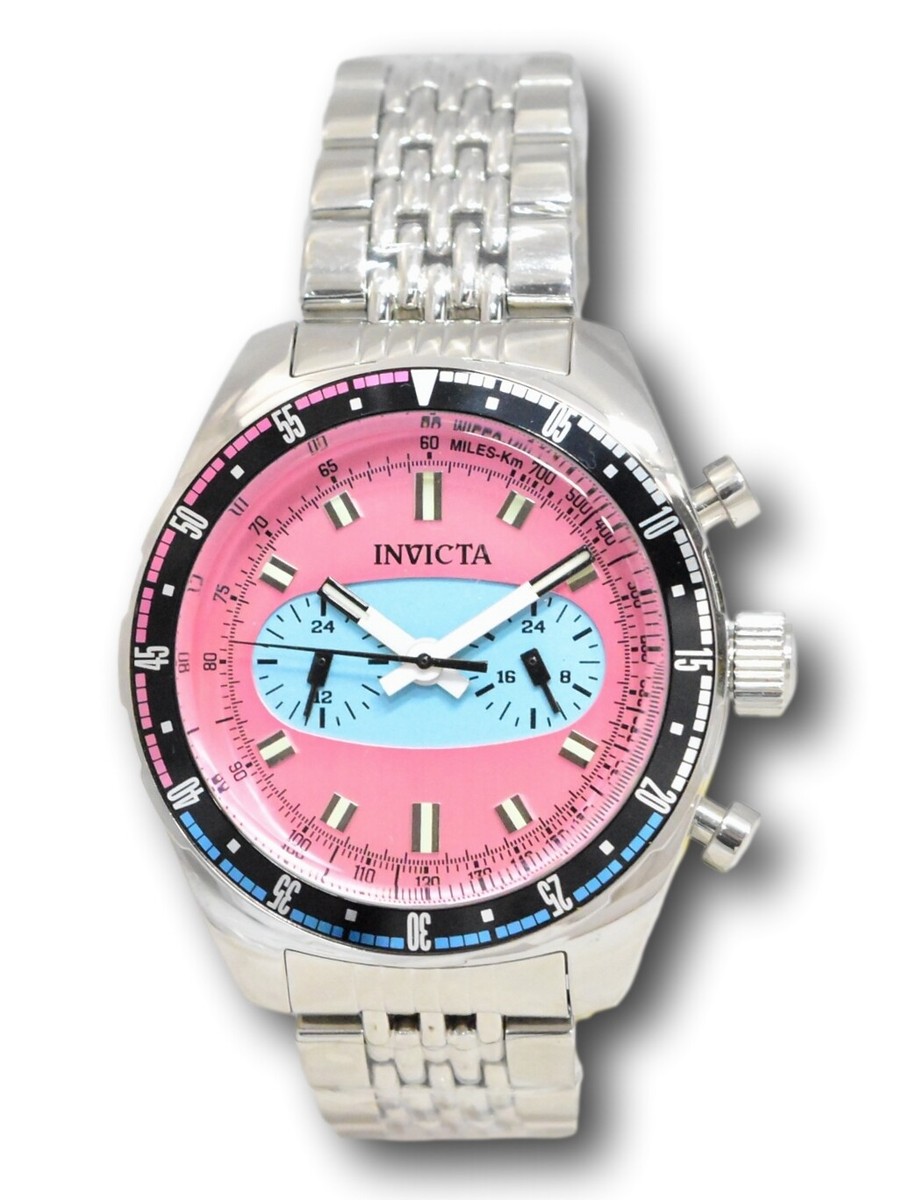 Invicta Speedway Monaco Men's 43mm Dual Time Pink / Blue Stainless