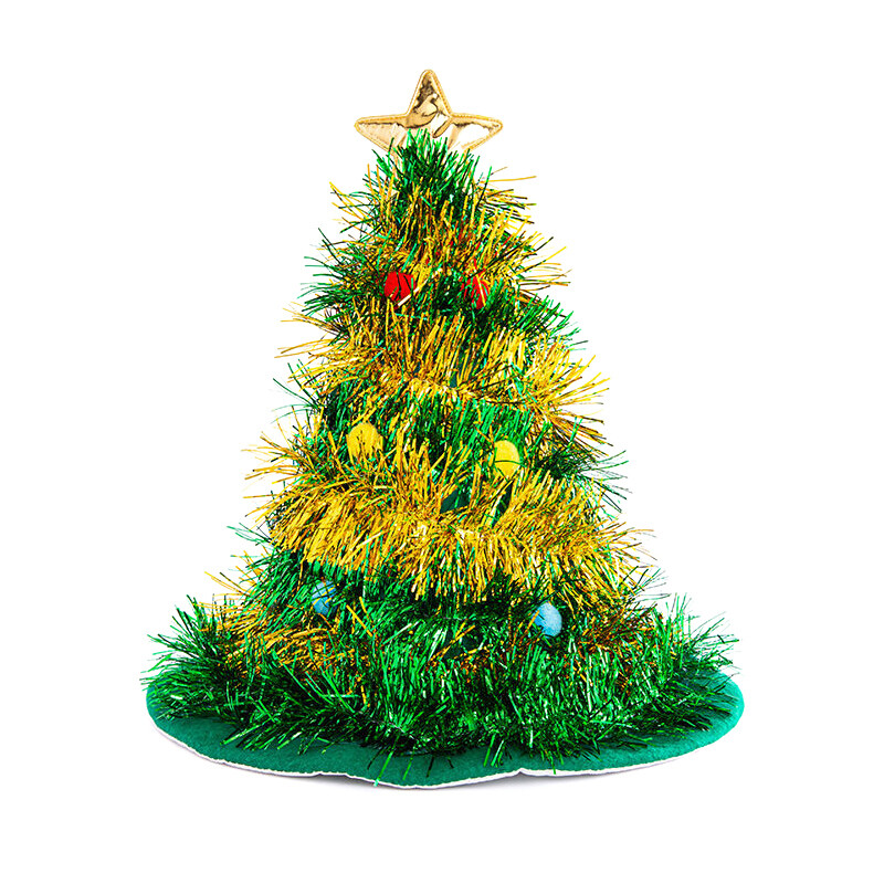 Colorful Christmas Tree Hats Tinsel Ribbon Santa Hats Xmas Decoration Xmas Gifts