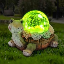 Solar Turtle Garden Statue Lights for Outdoor Decor with Glass LED Figurine