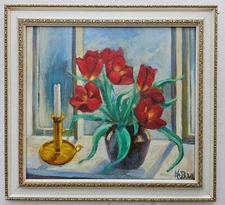 No.: 1078 oil painting with frame painting oil painting still life flowers 1960 year