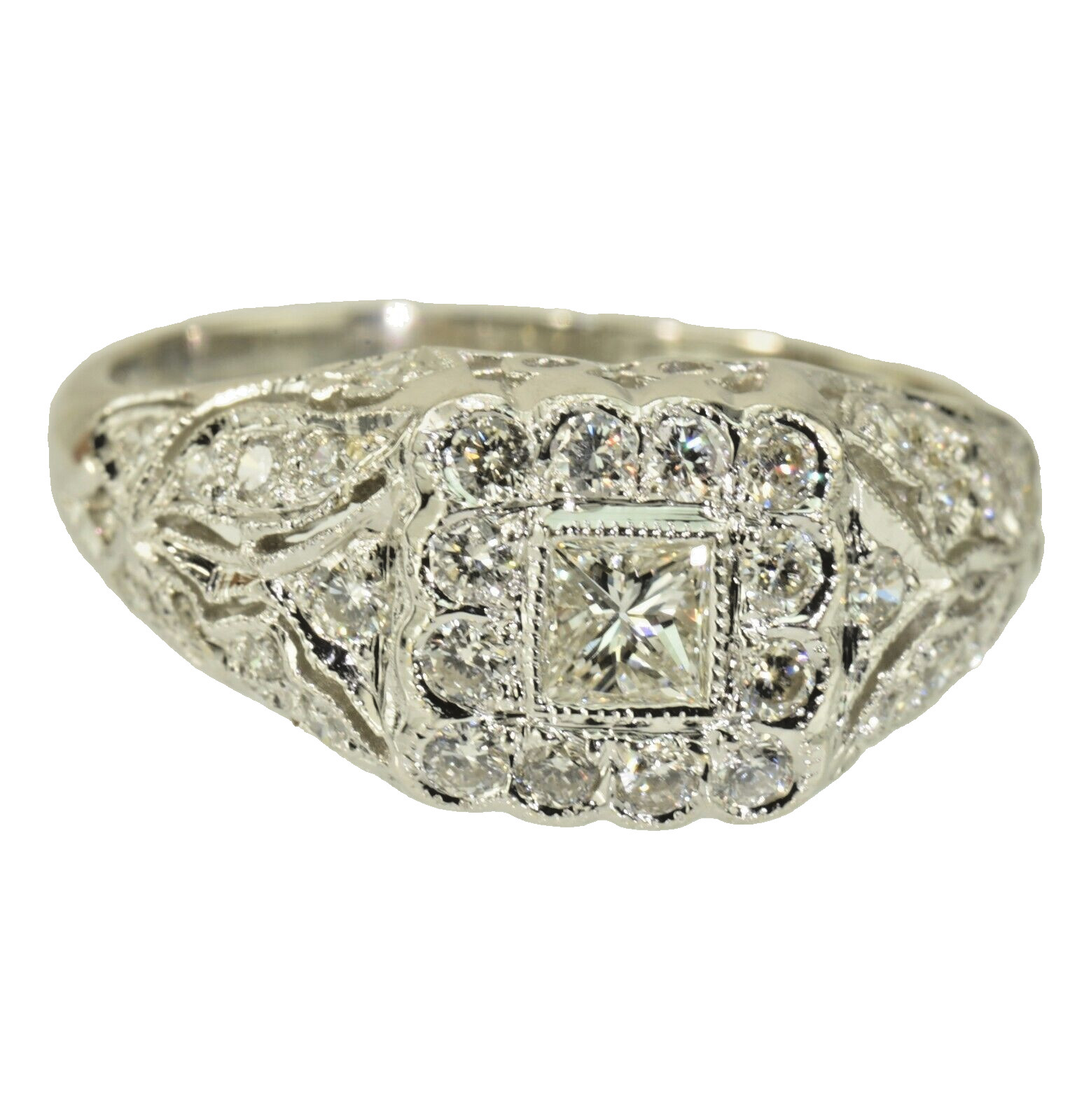 Solid 18k Gold Natural Diamond Ring Princess Roun… - image 1