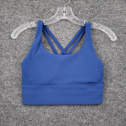 Lululemon Sports Bra Womens 6 Blue Energy Longline Ribbed Strappy Medium Support