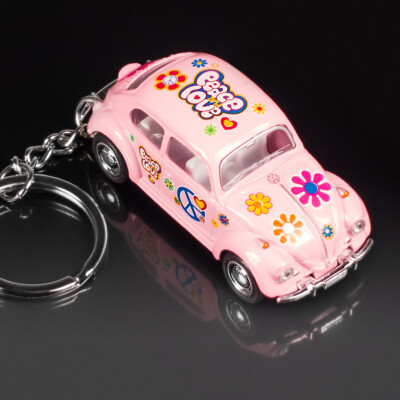 VW Käfer Schlüsselanhänger | ROSA Peace & Love | Flower Power Volkswagen Lizenz