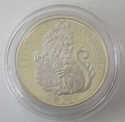UK 5 Pounds 2022 Royal Tudor Beasts Lion of England 2 Oz Silver