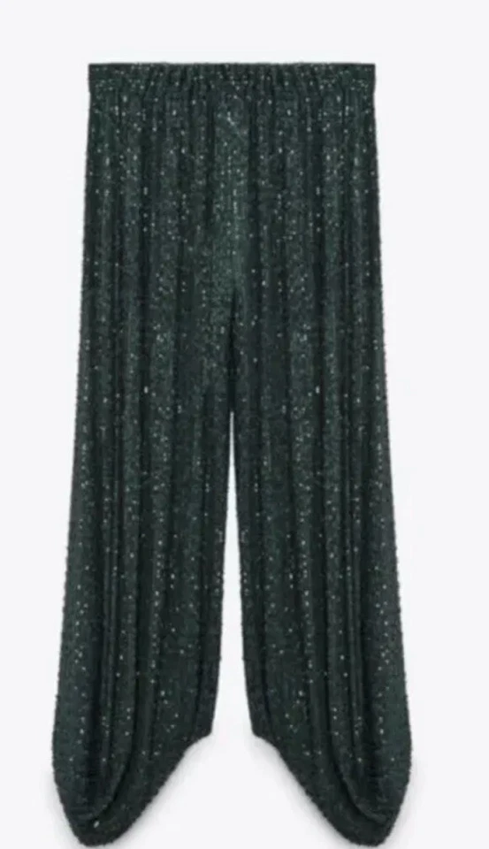 BNWT Stunning ZARA Limited Edition Green Sequin Balloon Harem Trousers S - Image 4 of 4