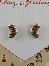 Brighton Silver HOLIDAY GREETINGS Striped Christmas Stockings Stud Earrings $40