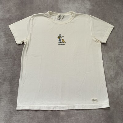 Womens M Life is Good Harmony T Shirt Do What You Like Dog Guitar White 