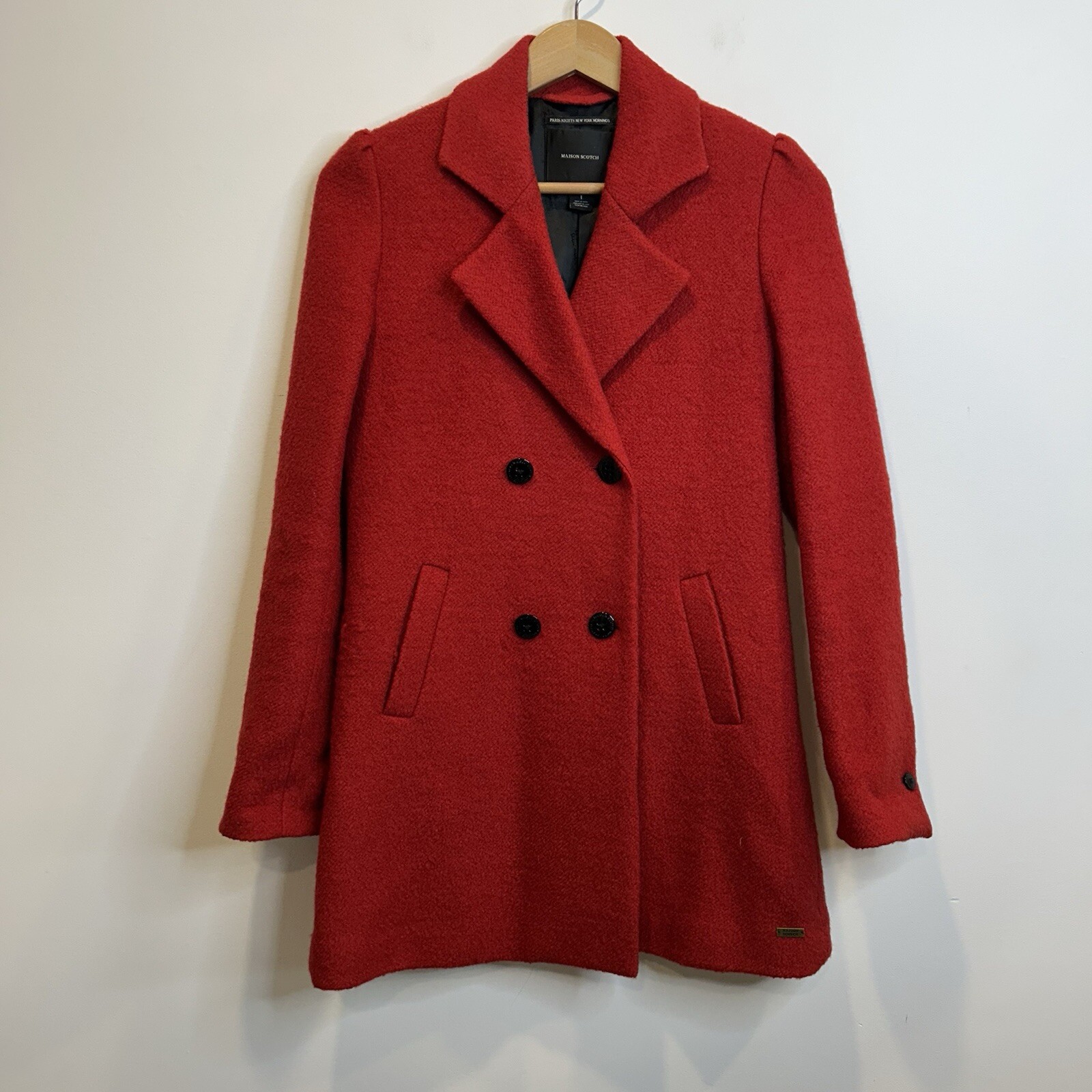 Maison Scotch Wool Blend Red Double-Breasted Peacoat 4