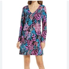 Lilly Pulitzer Onyx Twilight Long Sleeve Cotton Etta Dress MEDIUM Preppy Beach