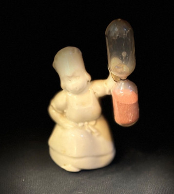Vintage Ceramic Chef Egg Timer Hourglass Figurine - White Lady