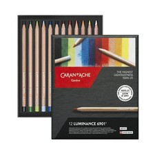 Caran d'Ache Luminance 6901 Professional Colour Pencils Box of 12 Assorted Co...