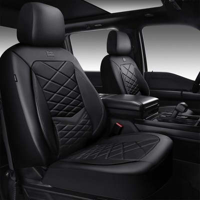 CAR PASS Luxury Nappa Leather Front Seat Covers, Waterproof Two Front, BLACK 
