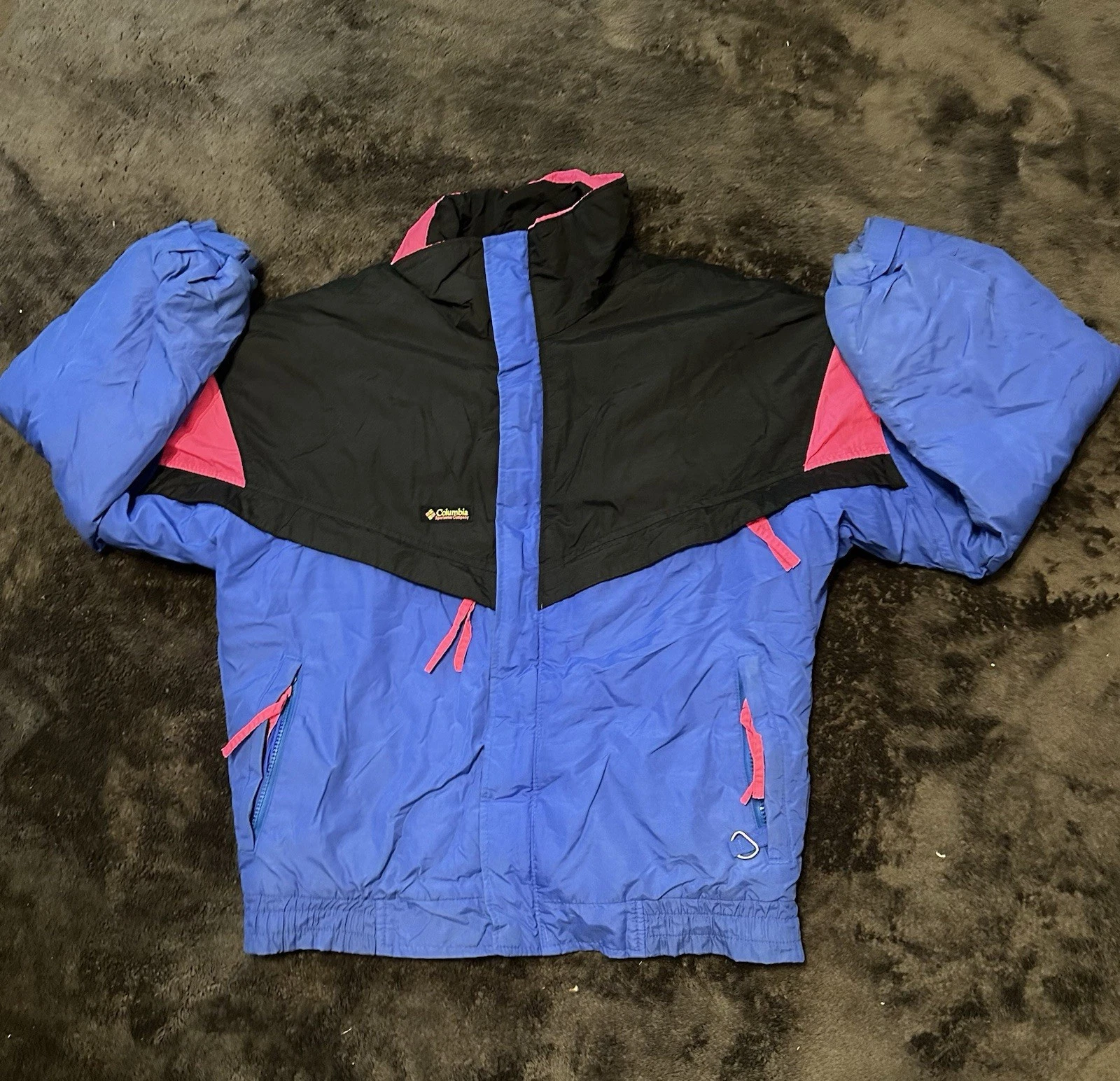 VTG 90s Columbia Men’s Small Jacket Black Pink Blue Radial Sleeve