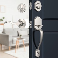 Satin Nickel Front Door Lock Set, Entry Door Handle Set with Deadbolt