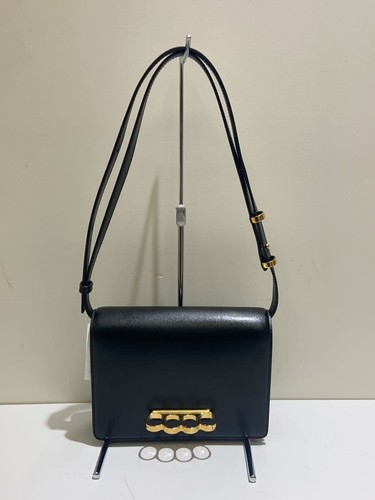 Alexander McQueen Shoulder Bag Grip Leather Black Solid Used