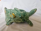 McCoy USA Green Ceramic Turtle Planter Water Lilies Vintage 1950s 8.5" x 5"