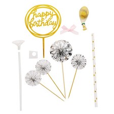 Happy Birthday Cake TOPPER Set Paper Fans Confetti Balloon Wedding Decorations