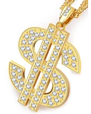 PinCute 18K Gold Plated Dollar Chain Necklace, Fake Gold Chain for Men, Dolla...