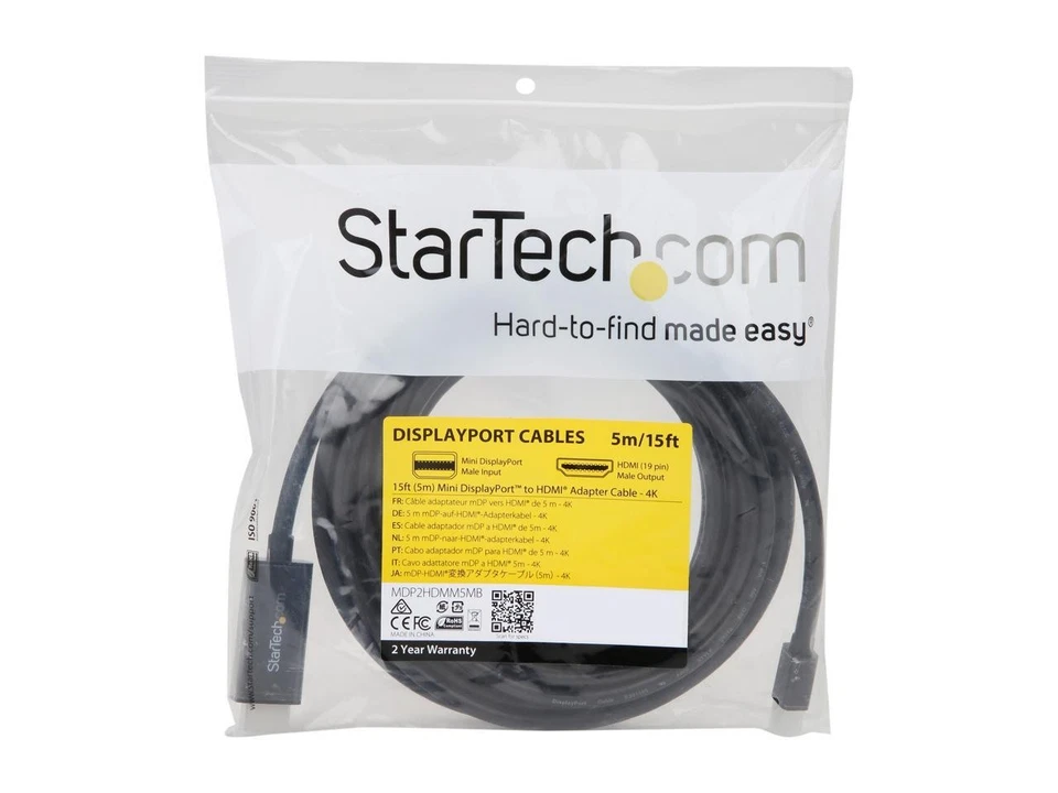 StarTech MDP2HDMM5MB 16.4ft. BlackMini DisplayPort to HDMI Adapter Cable 4K 30Hz - Image 3 of 3