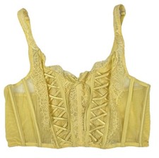 Victoria s Secret Yellow Lace Corset Bralette Boned Bustier Top L