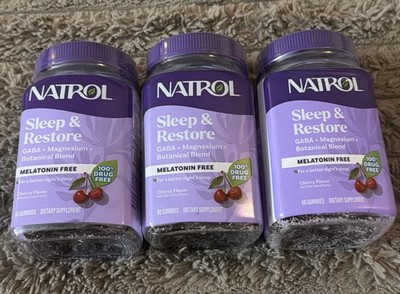 (3) Natrol Sleep + Restore Gummies 5mg, Cherry Flavor, 60 Gummies Each 05/27