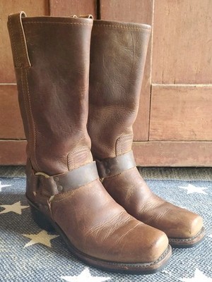FRYE Womens Tan Harness Boots Motorcyle Mid Calf 77300-3 USA Size 8