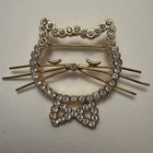 Vtg Costume Gold Tone Clear Rhinestone Cat Kitten Brooch Pin Jewelry Cottagecore