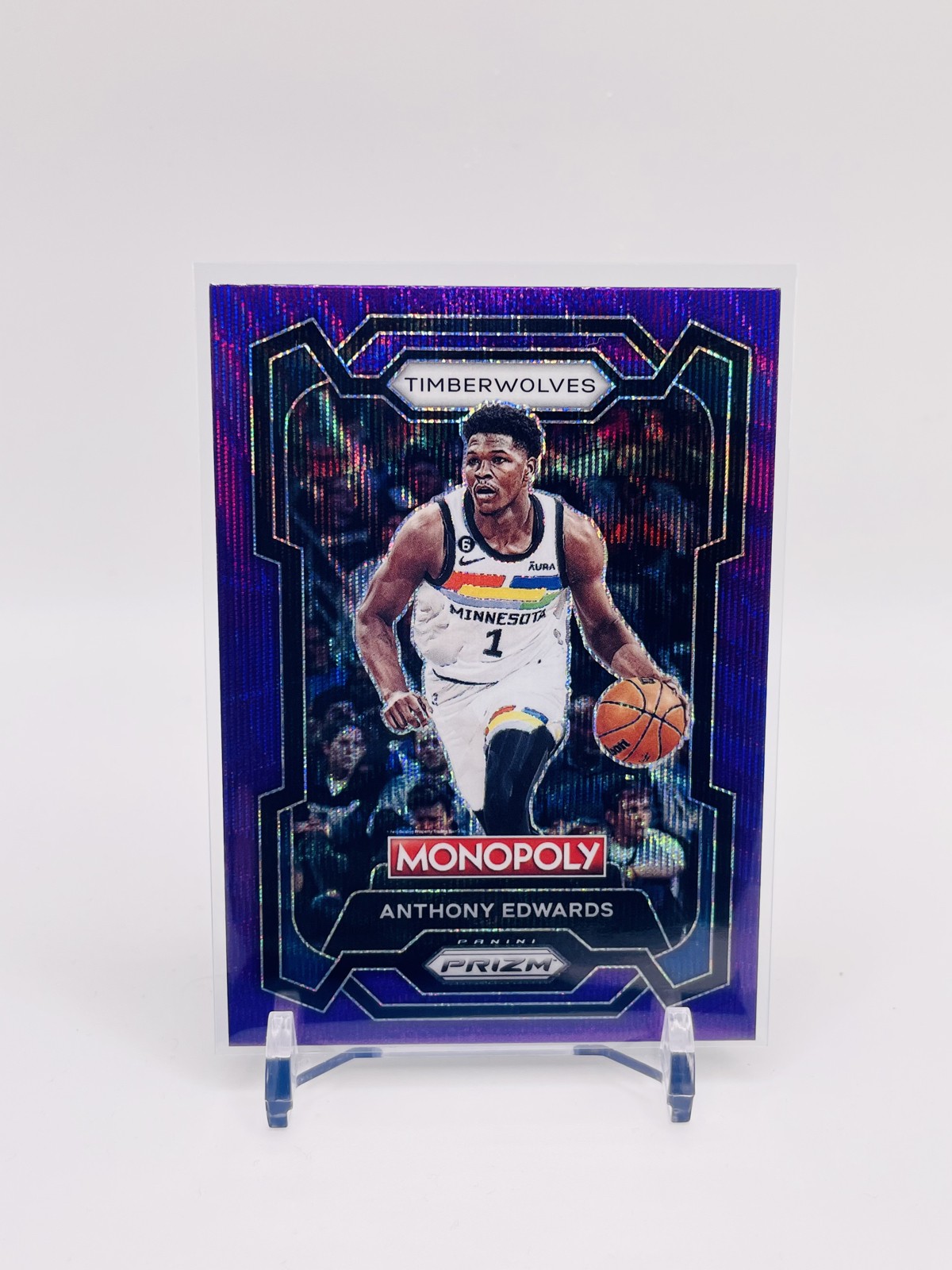 2023-24 Panini Prizm Monopoly - Anthony Edwards #52 Purple Wave Prizm