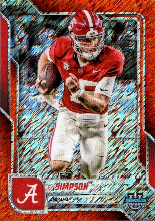 Ty Simpson 2025 Topps Bowman U Chrome Orange Shimmer 10/25 #151 - Alabama