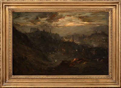 Große impressionistische Edinburgh bei Nacht Landschaft aus dem 19. Jahrhundert - Charles Woolford