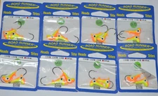 8 packs blakemore road runner 1/4oz crappie jigs glo orange chartreuse