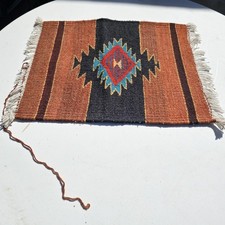 1970s NAVAJO 100 WOOL Rug / Table MAT /WALL ART 18" x 13.5" Rust Oran