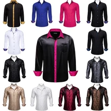 Barry Wang Mens Shirt Satin Plain Paisley Long Sleeve Button Regular Fit Tops