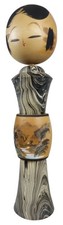 Vintage Creative Kokeshi Doll Shirakaba Lake Black & White Marble Pattern